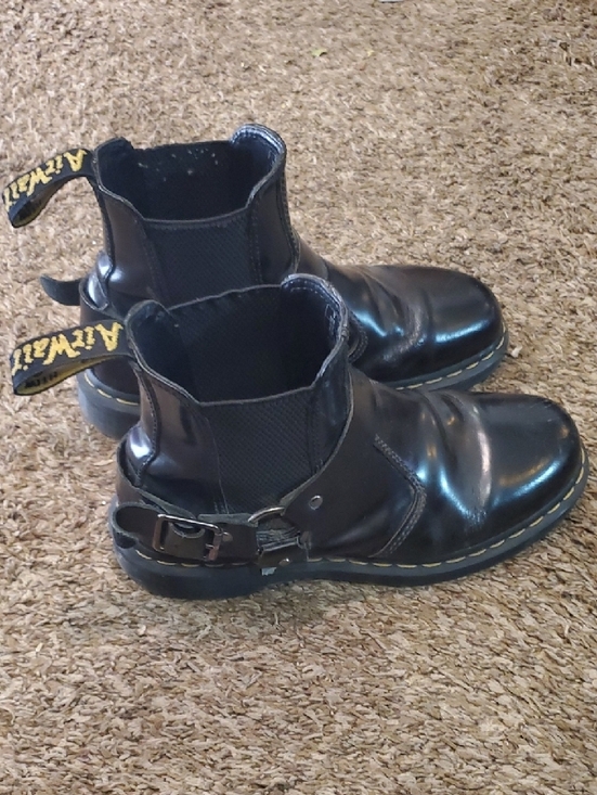 Dr. Martens Wincox Black Leather Harness Chelsea Boots with Yellow Stitching